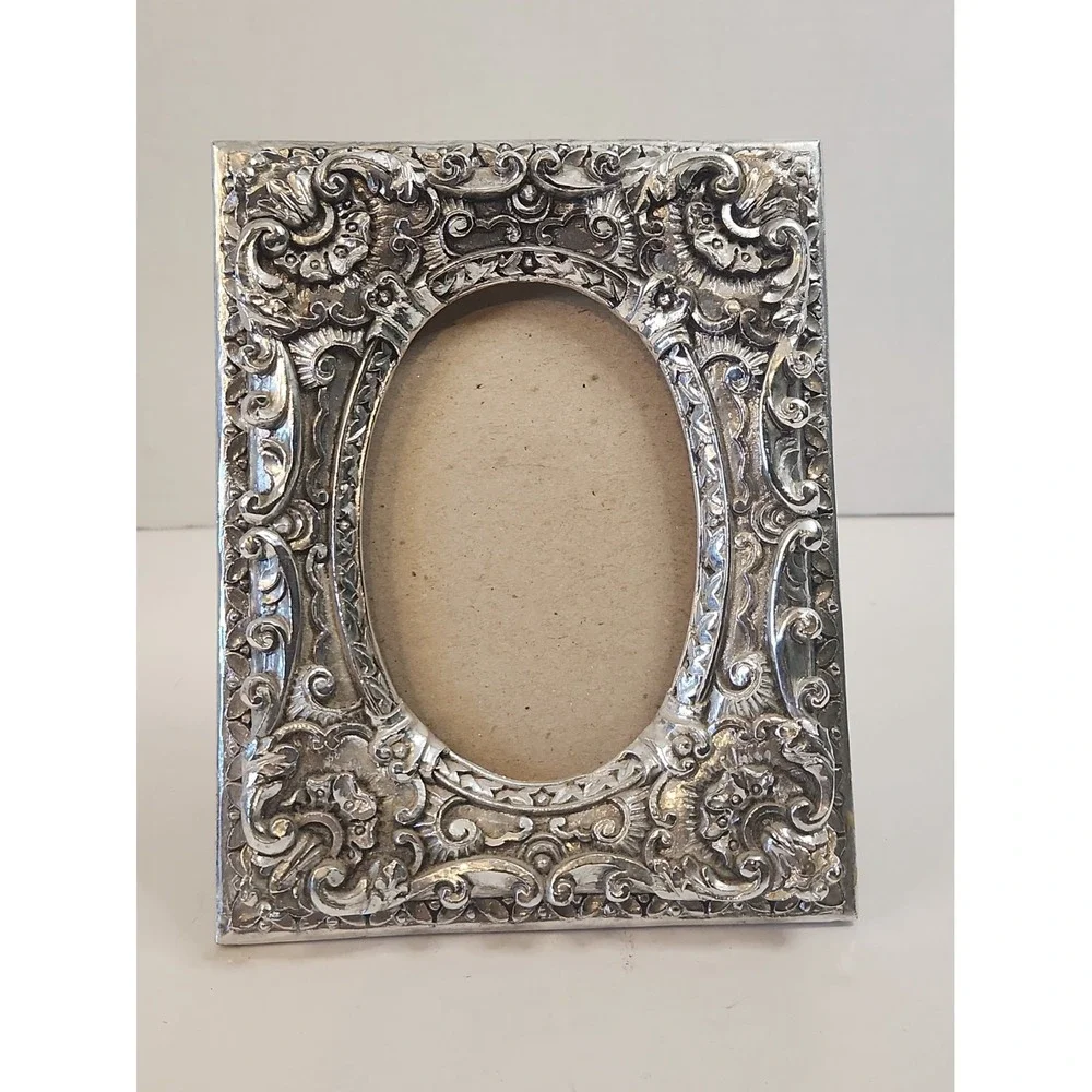 Ornate Silvertoned Resin Picture Frame 3x4.5 Baroque Style No Glass Pls Read